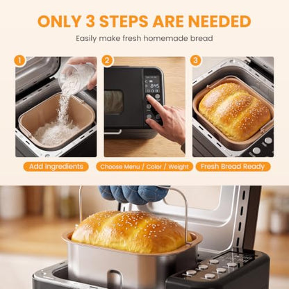 KMFurnila 2LB Bread Maker, 600W Automatic Stainless Steel Bread Machine