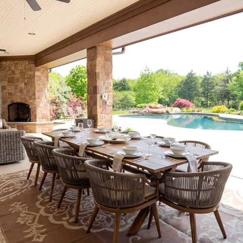 PURPLE LEAF 11 Pieces Outdoor Dining Set All Weather Wicker Patio Dining Set with Rectangular Aluminum Table and Modern Armrest Dining Chairs for Garden Deck Backyard Kitchen, Teak