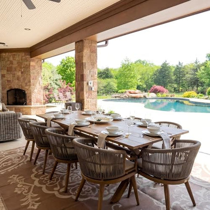 PURPLE LEAF 11 Pieces Outdoor Dining Set All Weather Wicker Patio Dining Set with Rectangular Aluminum Table and Modern Armrest Dining Chairs for Garden Deck Backyard Kitchen, Teak