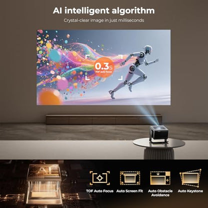 ELEPHAS Smart 4K Projector with WiFi and Bluetooth - Compatible with Netflix/Prime Video/YouTube, 270° Rotatable, AI Auto Focus & Keystone, Portable Home Theater Movie Projector for Indoor Outdoor