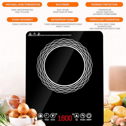 Portable Induction Burner, 1500W Electric Induction Countertop Burner with Touch Panel, Power & Temp Adjustable, Hot Plate Cooker with 3-Hour Timer