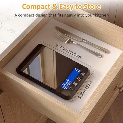 Letron Food Scale, 33 lb / 0.1 oz High Precision Kitchen Scale for Sourdough Bread, Built-in 7 Units, Timing & Tare Function, Rechargeable Digital Kitchen Scale for Food, Baking, Cooking