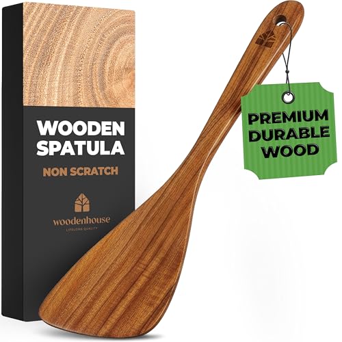 Wooden Spatula for Cooking, 12 Inch - Easy to Clean, Long-Lasting & Sturdy Natural Acacia Wood Spatula for Cooking - Wooden Spatulas with Comfortable Handle, Perfect for Flipping, Turning & Frying