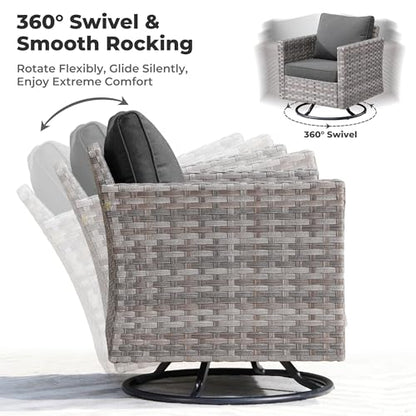 ovios 16 Pieces Patio Furniture Set, Outdoor Wicker Sectional Sofa Couch with 54" Fire Pit Table Swivel Chairs, Modern Modular Deep Seat Rattan Conversation Sets, Black