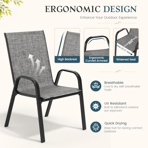 PATIOPIA 7PCS Patio Dining Set, Steel Table & 6 Textilene Chairs, Charcoal