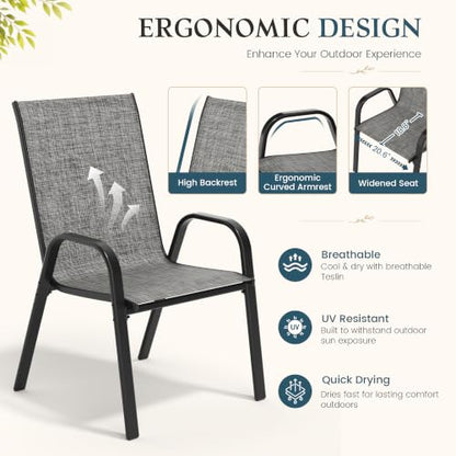 PATIOPIA 7PCS Patio Dining Set, Steel Table & 6 Textilene Chairs, Charcoal