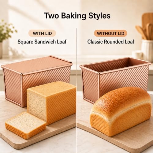 Spmarkt Pullman Loaf Pan with Lid, Aluminized Steel 1 Lb Nonstick Sandwich Bread Pan for Homemade Bread, 8.4x4.8 Inch Professional Rectangular Loaf Pan with Dough Scraper and Cutter