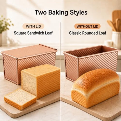 Spmarkt Pullman Loaf Pan with Lid, Aluminized Steel 1 Lb Nonstick Sandwich Bread Pan for Homemade Bread, 8.4x4.8 Inch Professional Rectangular Loaf Pan with Dough Scraper and Cutter