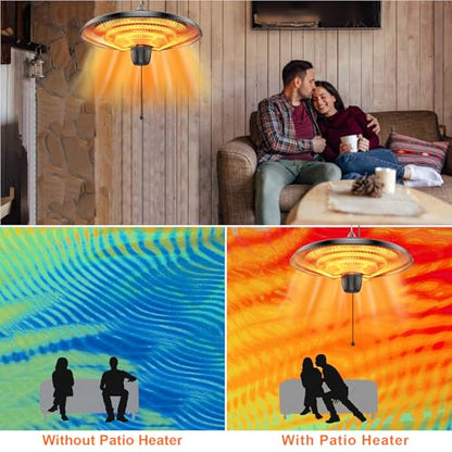 Uniflasy 1500W Electric Hanging Patio Heater - 3s Fast Heating with IP55 Waterproof Protection for All Weather Use, 2 Adjustable Heat Settings, Perfect for Gazebo, Balcony, Living Room, and Courtyard