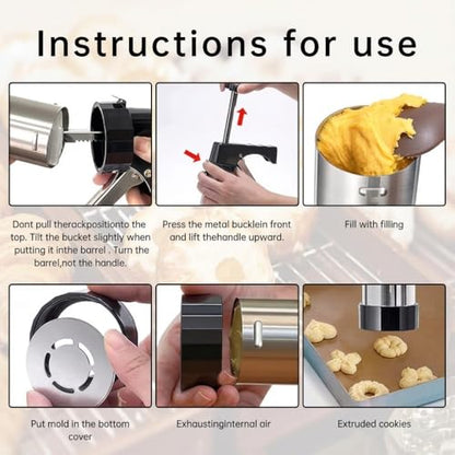 Stainless Steel Cookie Press Gun Kit with 13 Cookie Discs & 8 Piping Tips, Includes Storage Bag for DIY Holiday & Everyday Baking,Essential Baking Supplies