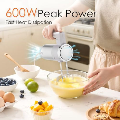 CHIDOLL 600W Hand Mixer, 5-Speed Electric Hand Held Mixer for Baking, Lightweight Stainless Steel Hand Beaters *2 & Dough Hooks*2 with Eject Button, Kitchen Mixer for Cream, Cookies, Dough