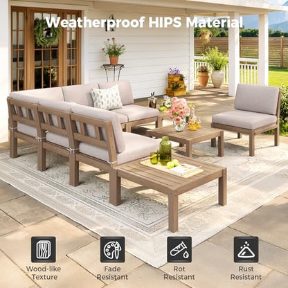 Modular Outdoor Patio Conversation Set, 11-Piece U-Shaped Sectional Sofa Set with Coffee Tables & Thick Cushions, Easy Side Interlock, HIPS All-Weather Patio Furniture Set for Backyard, Deck, Poolside
