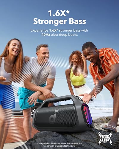 Soundcore Boom 2 Plus Portable Speaker By Anker, 140W, 2+2 Channel, BassUp 2.0, 20H Playtime, Fast Charge, IPX7 Waterproof, RGB Lights, Power Bank, Bluetooth 5.3, Outdoor Speakers, Camping, Beach