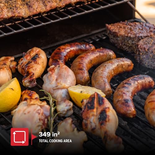 Nexgrill 17.5" Charcoal Grill with Side Shelf, 349 SQ In Cooking Space, Adjustable Chimney, Air Dampers, Temperature Gauge, Warming Rack, Barrel Smoker Grill for Camping, Picnics, and More - 810-0063