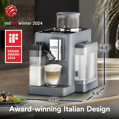 De'Longhi Rivelia Automatic Espresso Machine, Milk Frother, Pebble Gray
