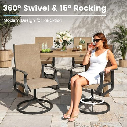 VONZOY 7 Pieces Patio Dining Set, Patio Outdoor Furniture Set of 6 Patio Swivel Dining Chairs and Patio Spliced Rectangular Tabletop with Umbrella Hole, for Deck, Backyard, Poolside & Garden