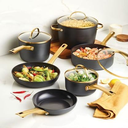 Farberware Forged Induction Ceramic Nonstick Cookware Set, 12-Piece, Black Pots & Pans
