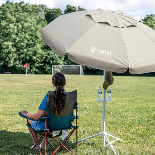 AMMSUN Shade Umbrella, Premium Portable Umbrella with Stand, 6.5ft Lightweight Free Standing Canopy for Sporting Games, Adjustable Instant Sun Protection and Easy to Carry, Beige