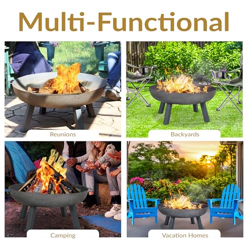 Sunnydaze Cast Iron Heavy Duty Fire Pit for Outside - Wood Burning Outdoor Fire Pit Bowl with Handles - 34" - Gray