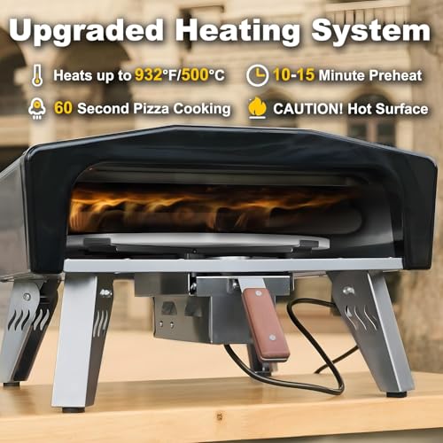 MELLCOM 20 Inch Outdoor Gas Pizza Oven, 360° Auto Rotating Pizza Stone with Pull Out Handle, Includes Pizza Peel & Carry Bag, Portable Stainless Steel Propane Pizza Oven for Backyard, Camping, Grill