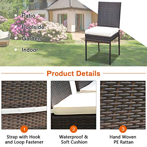 Tangkula 5 Piece Patio Wicker Dining Set, Outdoor Rattan Table and Chairs with w/Tempered Glass Table Top & Padded Cushions, Wicker Patio Conversation Furniture Set for Balcony Patio Garden Poolside