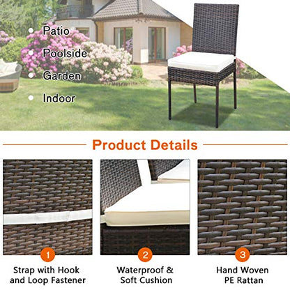 Tangkula 5 Piece Patio Wicker Dining Set, Outdoor Rattan Table and Chairs with w/Tempered Glass Table Top & Padded Cushions, Wicker Patio Conversation Furniture Set for Balcony Patio Garden Poolside