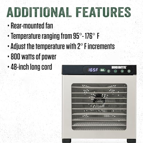 LEM Products BigBite 10-Tray Stainless Steel Dehydrator, Food Dehydrator