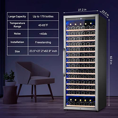 Velivi 24" Single-Zone Wine Cooler 154-Bottles, Low Noise Fast Cooling, Tall Freestanding/Built-in Fridge Large Capacity for Wine Collection