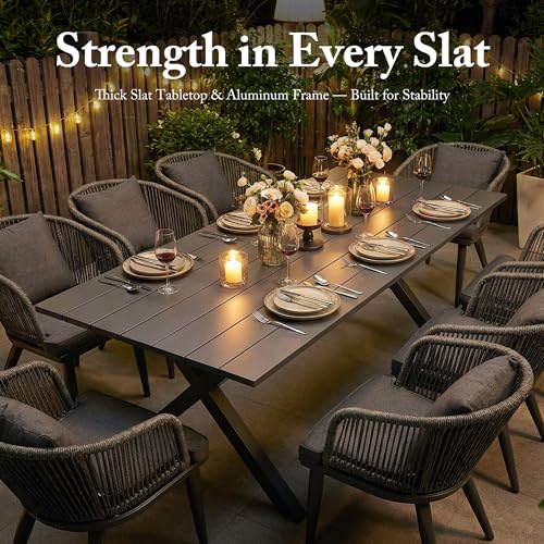 PURPLE LEAF 11 Pieces Patio Dining Set, Rectangular Table and Chairs, Grey