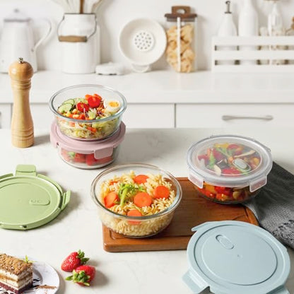 30oz Glass Meal Prep Containers with Lids, Airtight 3.75 Cup Food Storage Containers Set, Heat-Resistant BPA-Free Glass Containers for Soup Leftover, Microwave, Dishwasher, and Freezer Safe (4 Packs)