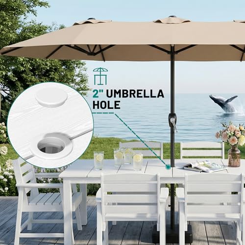 PLUUV 7-Piece Outdoor Patio Dining Set, All-Weather HDPE Dining Furniture Set with Umbrella Hole Cut-Out Table, Aluminum Table Legs, and 6 Chairs, Waterproof & Easy Clean for Backyard, Garden, White