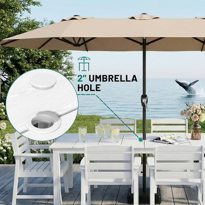 PLUUV 7-Piece Outdoor Patio Dining Set, All-Weather HDPE Dining Furniture Set with Umbrella Hole Cut-Out Table, Aluminum Table Legs, and 6 Chairs, Waterproof & Easy Clean for Backyard, Garden, White
