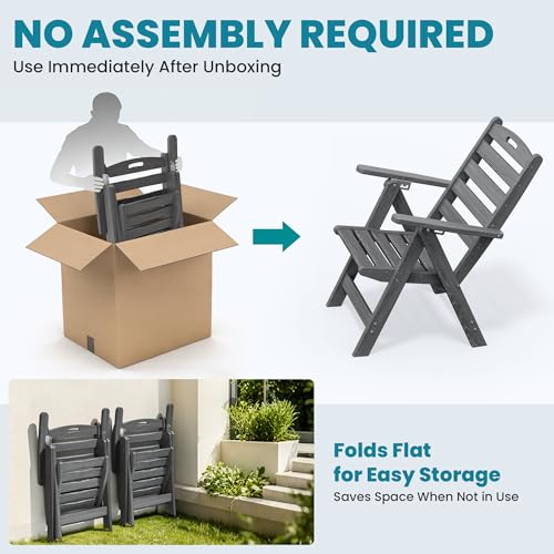 PamapicLife Dining Table Set, 5-Piece HDPE Outdoor Dining Set for 4, Grey