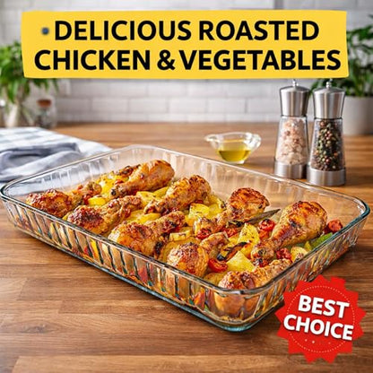 Ums 4-Qt (16" x 11" x 2") Glass Baking Dishes for Oven, Glass Oven Pan & Tray Bakeware, Borosilicate Glass Casserole Dish Cookware, Microwave & Oven-Safe Clear Bakeware