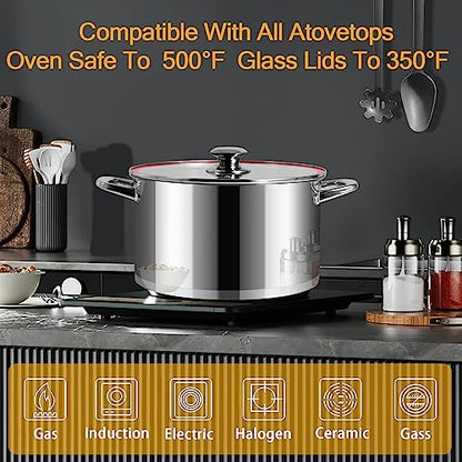 10-Quart Stainless Steel Soup Pot with Lid, Induction Compatible Cookware for Pasta, Stews, and Boiling - Dishwasher Safe Kitchen Essential