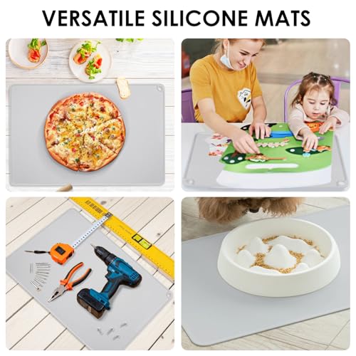 Thick Silicone Pastry Mat with High Edge, 20"x 16" Non-Stick Silicone Baking Mat, Non Slip Silicone Dough Rolling Mat for Making Bread, Cookies and Pizza, Gray Silicone Mat for Craft, Countertop Mat