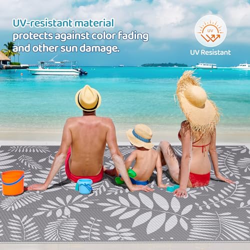 StepRite Outdoor Rug, Patio Rug, Plastic Straw Camping Rugs, Large Waterproof Area Rug and Mat for Outdoors, RV, Patio, Backyard, Deck, Porch, Beach, Balcony, (5'x 8', White&Gray)