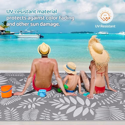 StepRite Outdoor Rug, Patio Rug, Plastic Straw Camping Rugs, Large Waterproof Area Rug and Mat for Outdoors, RV, Patio, Backyard, Deck, Porch, Beach, Balcony, (5'x 8', White&Gray)