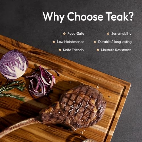 Bellsal 3 Pack Teak Wood Cutting Board Set for Kitchen Charcuterie Board Serving Heavy Duty Non Toxic Slip Over Sink Solid Thick Haus Wooden Chopping Board Large Big Small Meat Kitchen Essential Gift