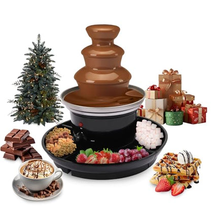 Chocolate Fondue Fountain, 3-Tier 1 lb Capacity Electric Chocolate Fondue Fountain Machine Stainless Steel Cheese Melting Heating Machine with Fruit Plate for Birthday Party Wedding Celebration