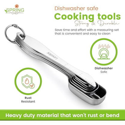 Spring Chef Stainless Steel Measuring Cups and Spoons Set of 14 with Leveler, Nesting Kitchen Metal Measuring Cups and Spoons Set for Dry and Liquid Ingredients, Perfect for Cooking & Baking