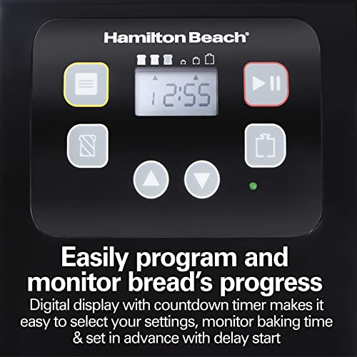 Hamilton Beach Automatic Bread Maker Machine, Digital, Programmable, 12 Settings + Gluten Free, PFAS-Free Nonstick Pan + Kneading Paddle, 2 lb Capacity, Black