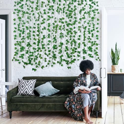 Freyalife Fake Vines for Room Decor(12 Pack 84 Feet) Aesthetic Artificial Plant Ivy Leaves Hanging Greenery Garlands for Home Bedroom Wall Wedding Christmas Party Office Patio Outdoor Garden Décor