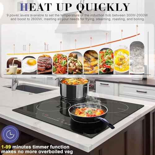 Noxton Induction Cooktop 4 Burners, 24 Inch Induction Stove Slide Control