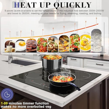 Noxton Induction Cooktop 4 Burners, 24 Inch Induction Stove Slide Control