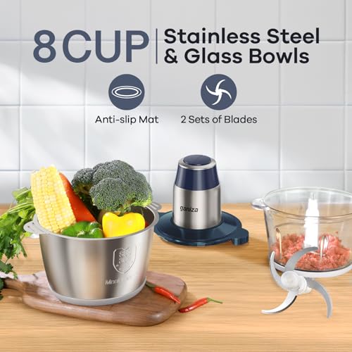 Ganiza Food Processors with 2 Bowls, 450W Meat Grinder Vegetable Chopper