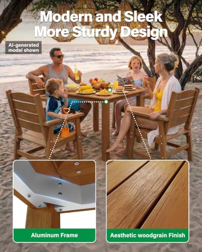 YEFU 12 Piece Square Patio Dining Set, Sturdy Aluminum Frame, HIPS, Teak