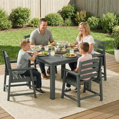 LOUNZY 5-Piece HDPE Patio Dining Set - Outdoor Square Table with 2" Hole Cut-Out & 4 Chairs,Gray