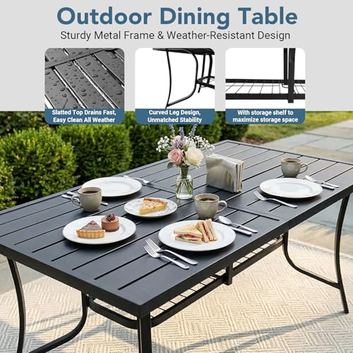 7 Piece Patio Dining Set 60" Rectangular Metal Table & 6 Stackable Chairs