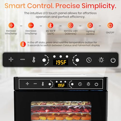 Food Dehydrator Machine, 6 Stainless Steel Trays, 400W Fruit Dehydrator with Visible Skylight, 195°F&24H Meat Dehydrator for Jerky, Pet Treats, Herbs, Fruit and Yogurt, Silver